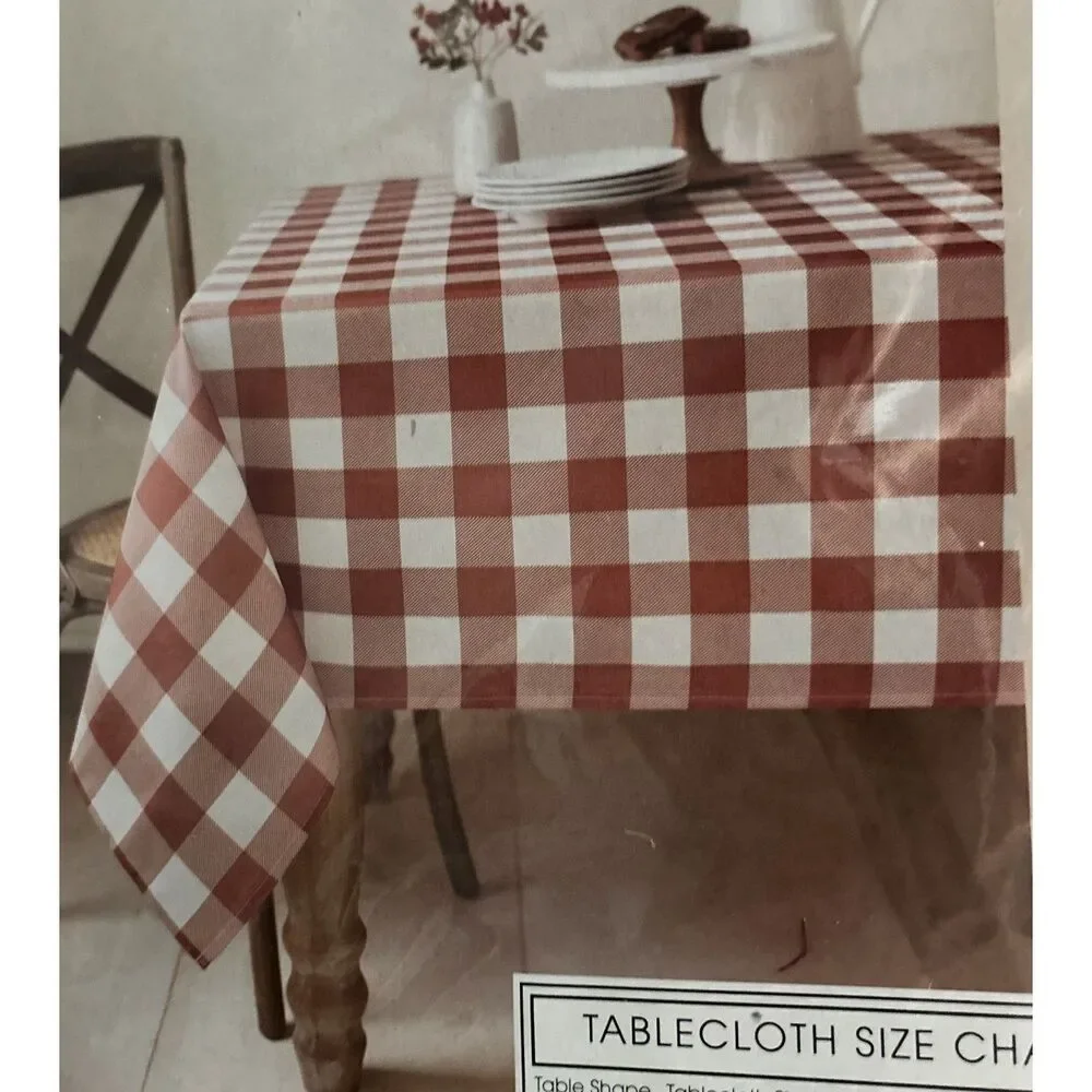 Winchester Buffalo Check Tablecloth 60x84 Terra Cotta White Oblong Easy Care NEW